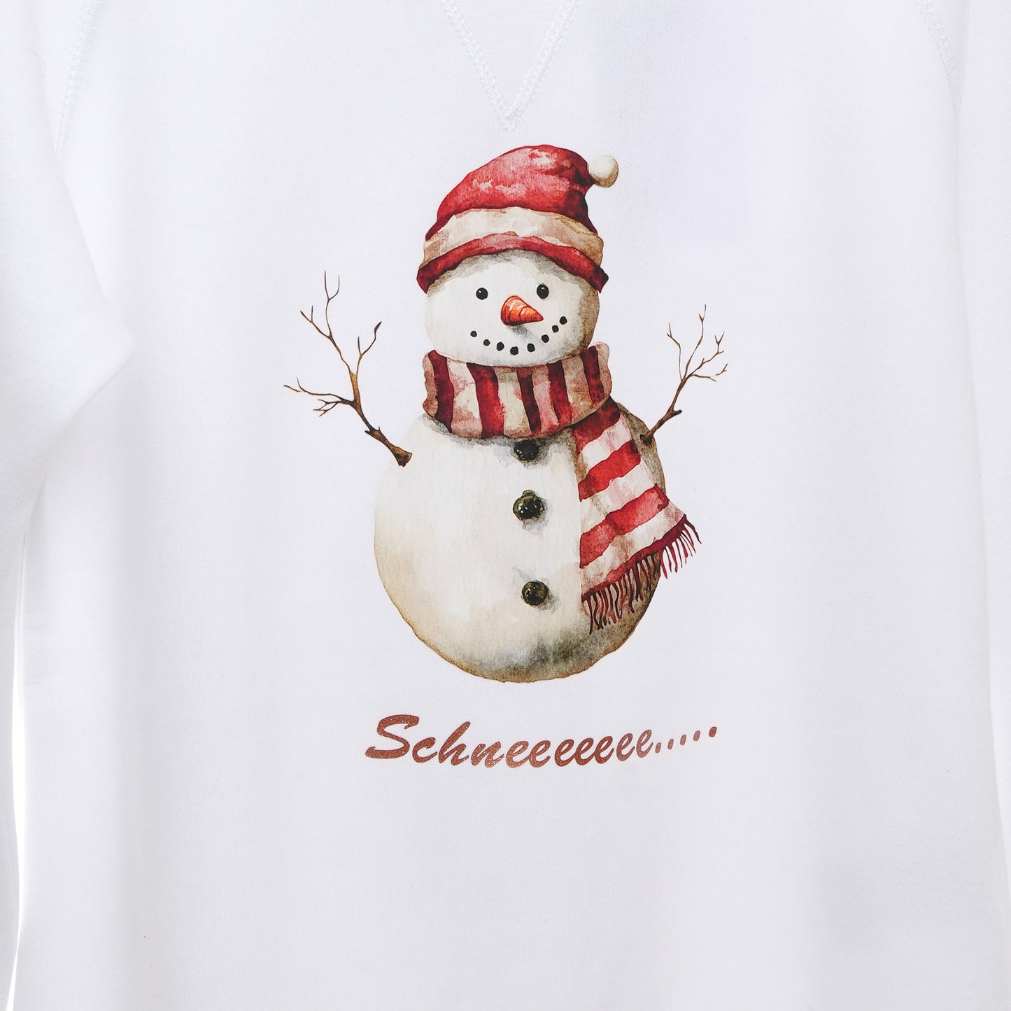 Weihnachtspulli mit Schneemann + Text Fröhliche Weihnacht überall Backprint