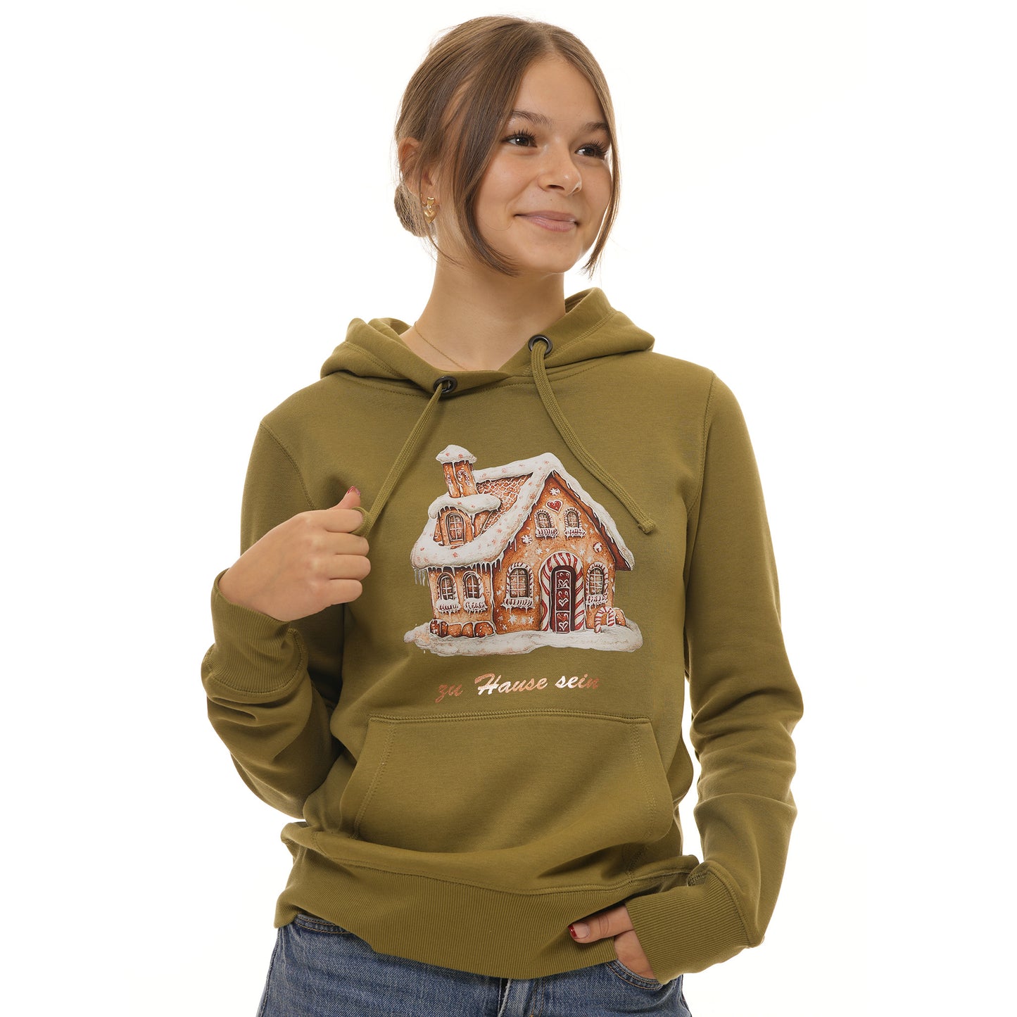 Weihnachtshoodie Lebkuchenhaus + Backprint In der Weihnachtsbäckerei