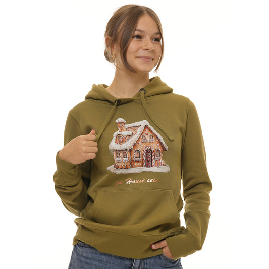 Weihnachtshoodie Lebkuchenhaus + Backprint In der Weihnachtsbäckerei