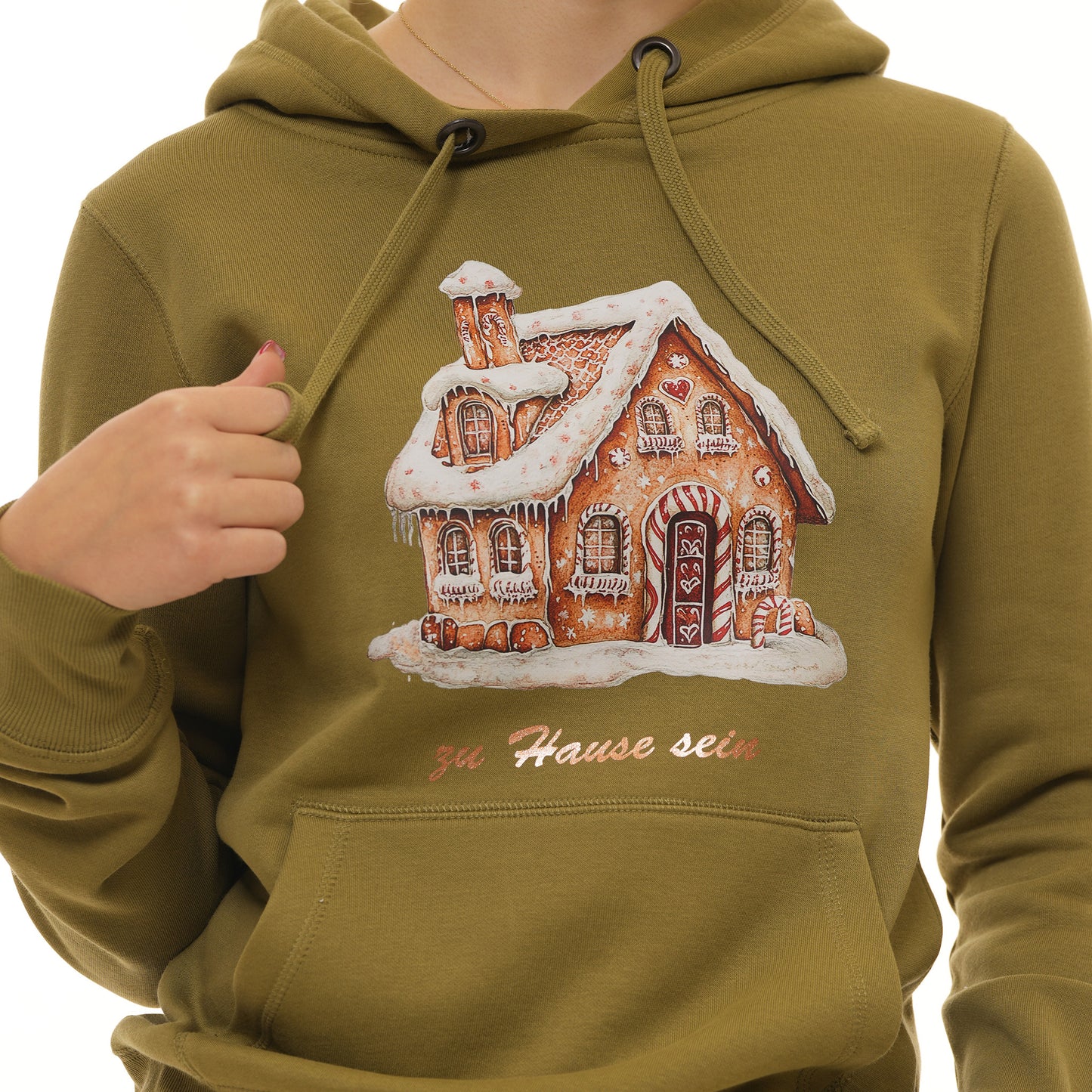 Weihnachtshoodie Lebkuchenhaus + Backprint In der Weihnachtsbäckerei