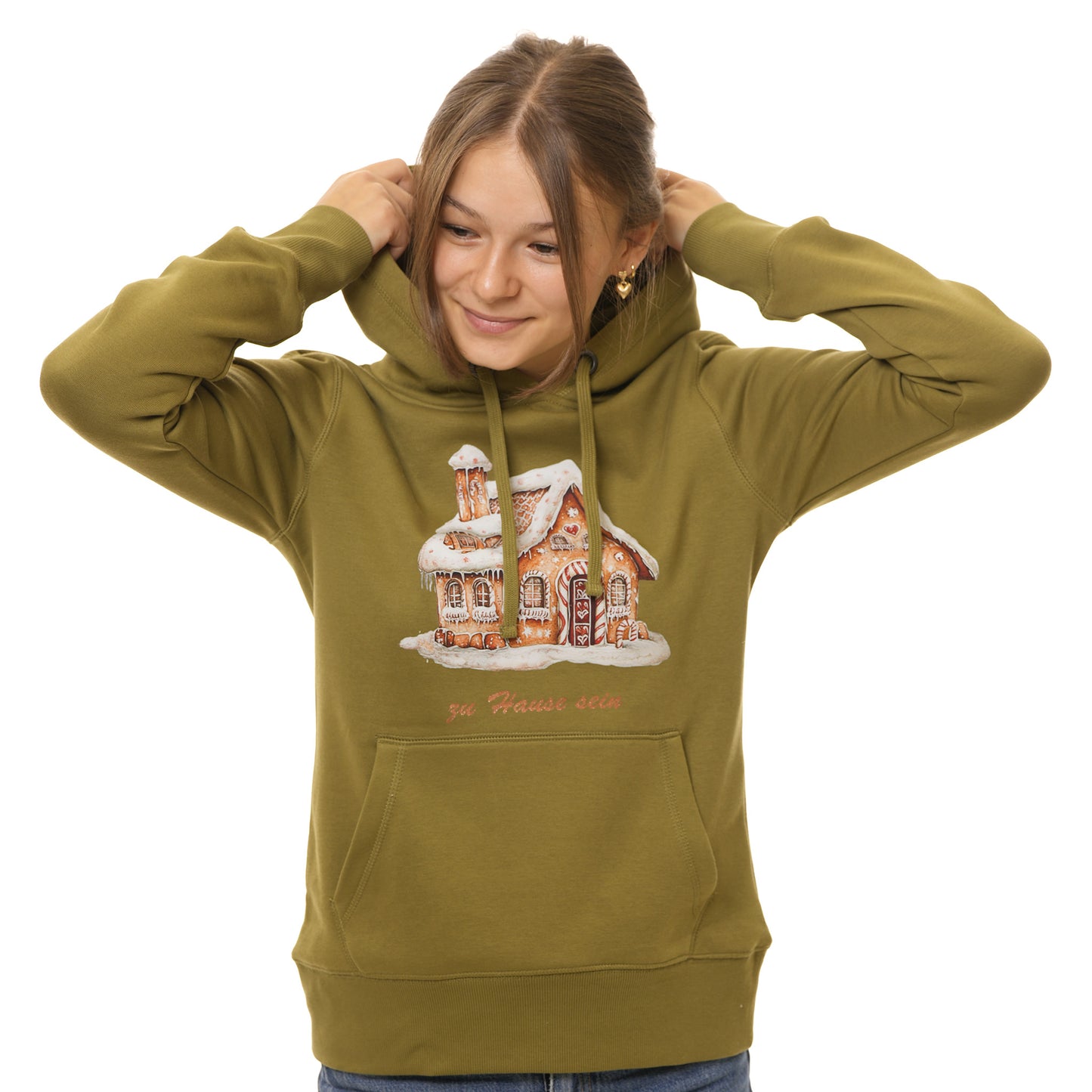 Weihnachtshoodie Lebkuchenhaus + Backprint In der Weihnachtsbäckerei