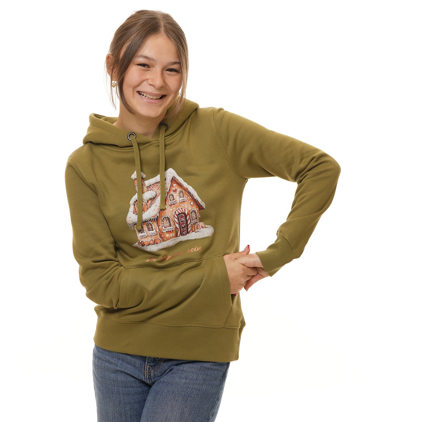 Weihnachtshoodie Lebkuchenhaus + Backprint In der Weihnachtsbäckerei